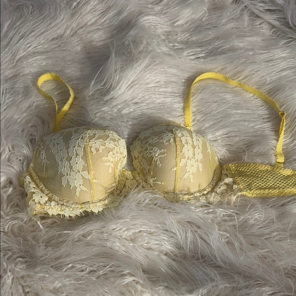 Victoria's Secret Yellow Lace Bra with Molded Cups and Thin Straps
